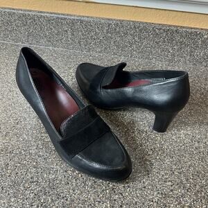 Abeo Shoes Comfort High Heel Womens Sz 10M Black Leather Slip On Pump Almond Toe